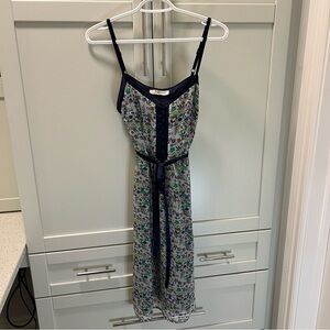 ROMY Floral and Satin Spaghetti Strap Lined Dress | Waist tie | Hidden Zipper